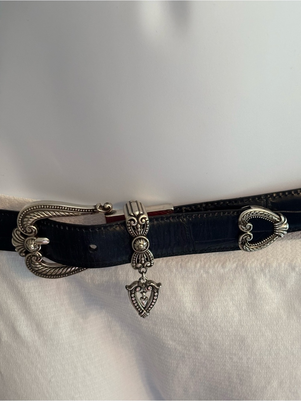 Reversible Brighton Red or Black Leather Belt with Silver  Accents - Picture 2 of 11